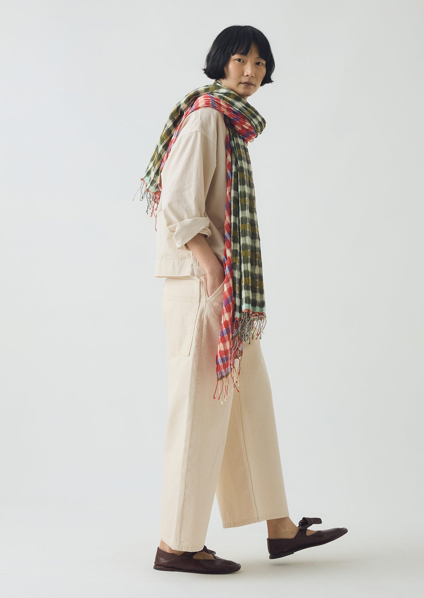 Cafe Tile Gingham Cotton Scarf | Cardinal Red