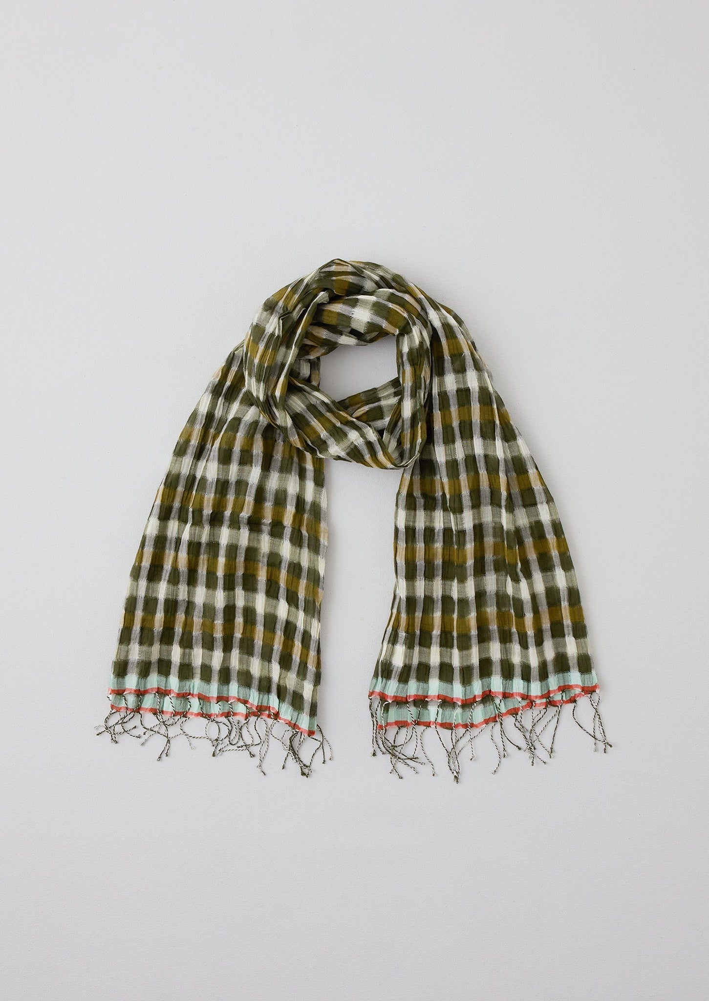 Cafe Tile Gingham Cotton Scarf | Olive