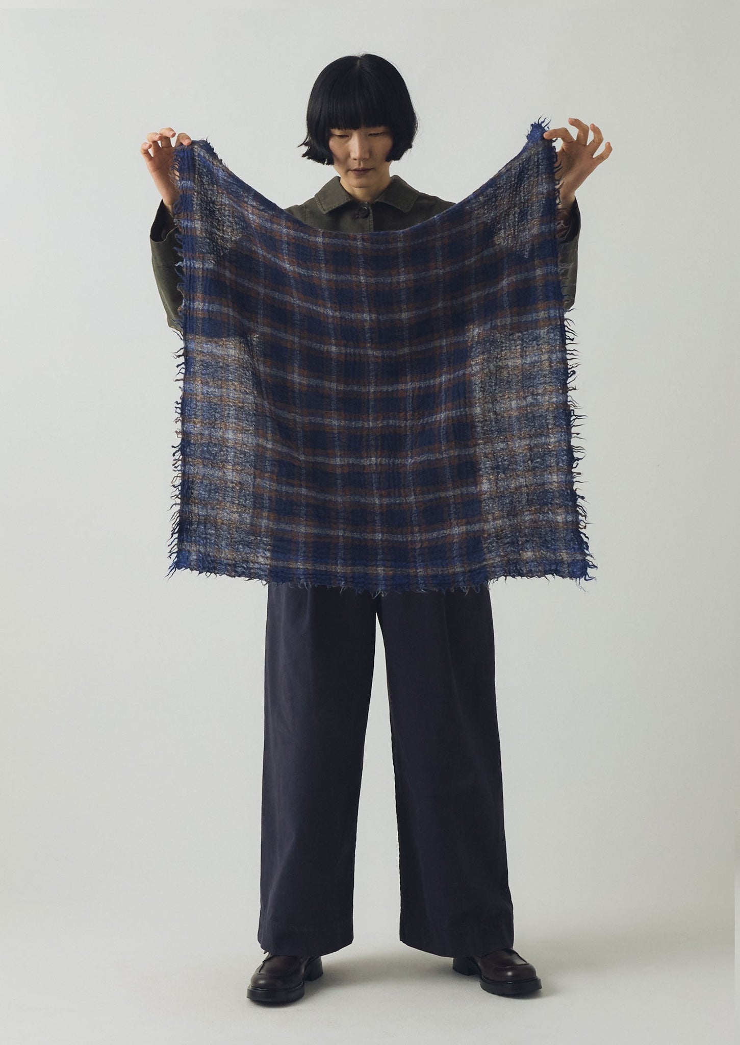 Reading Check Boiled Wool Scarf | Shadow Blue