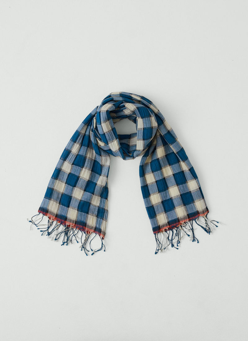 Gingham Gauzy Cotton Scarf | Pacific Blue