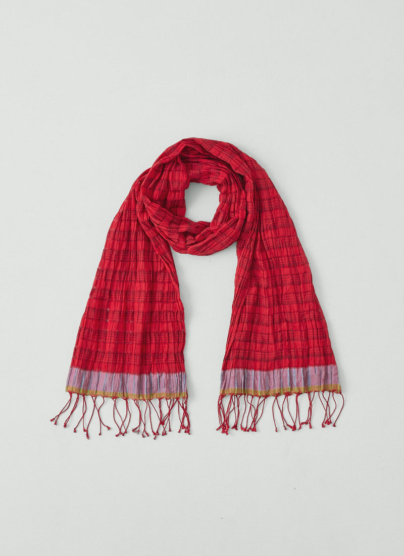Graph Paper Check Gauzy Scarf | Vibrant Red/Slate