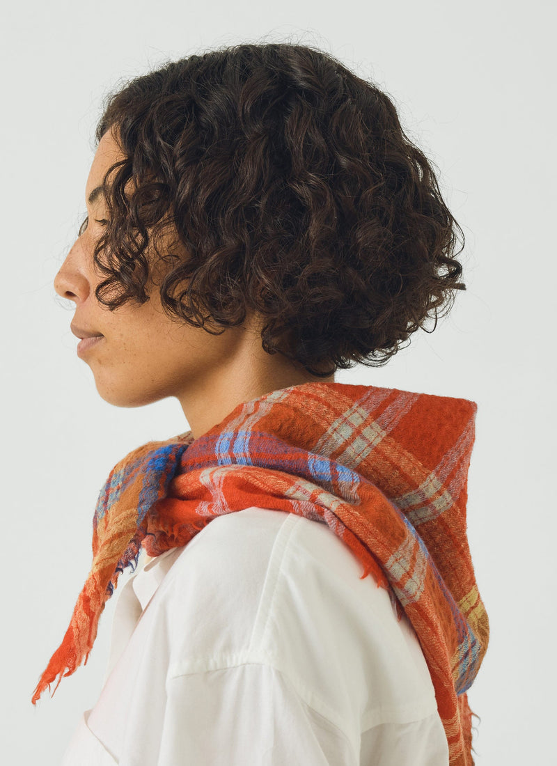 Heath Boiled Wool Check Scarf | Coral