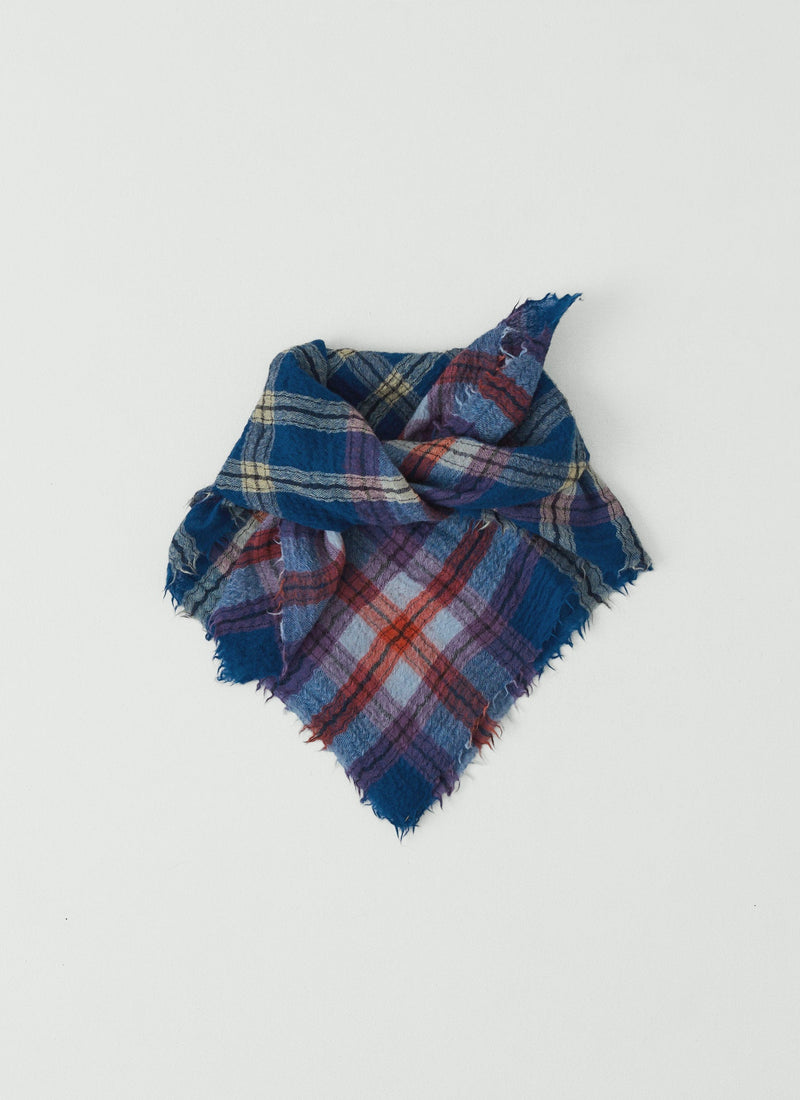 Heath Boiled Wool Check Scarf | Delft Blue
