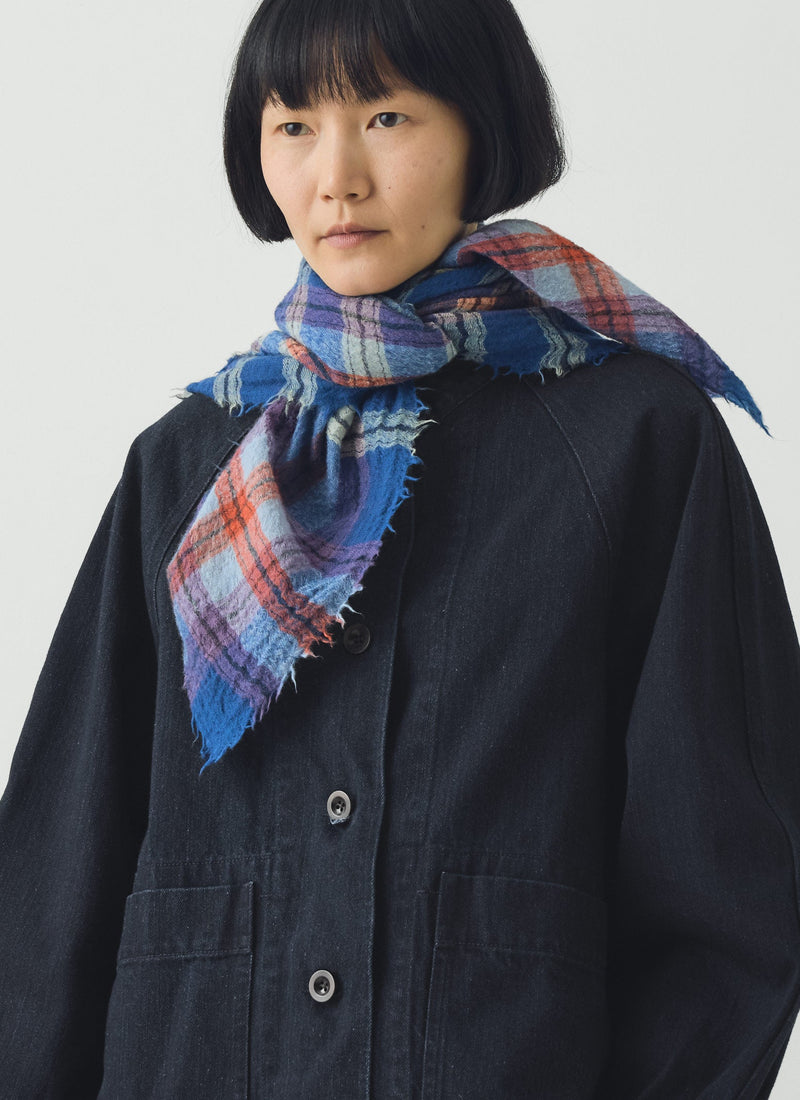 Heath Boiled Wool Check Scarf | Delft Blue
