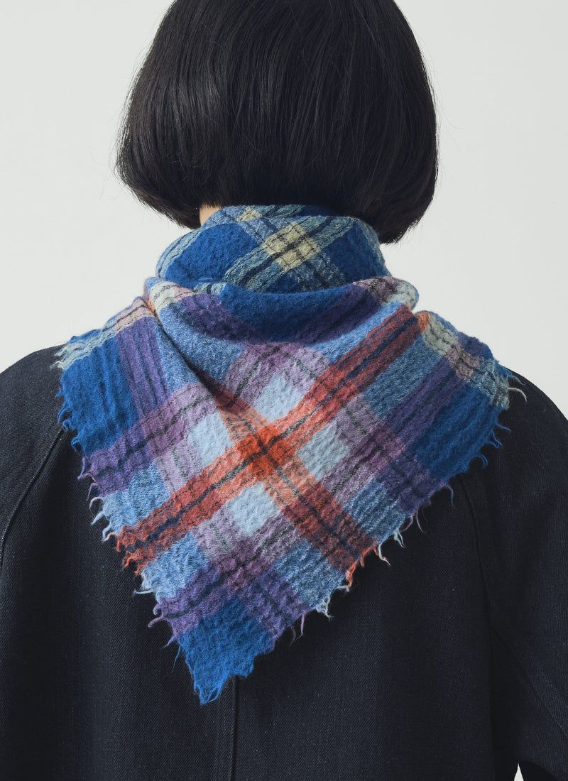 Heath Boiled Wool Check Scarf | Delft Blue