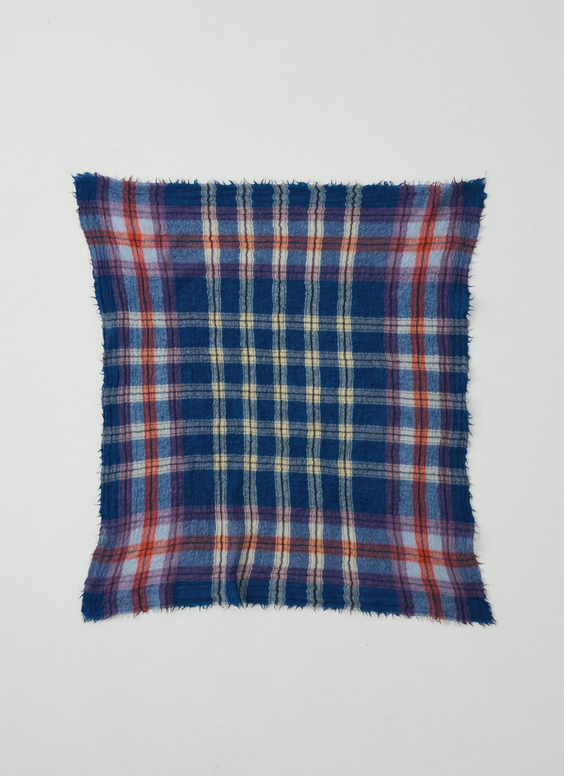 Heath Boiled Wool Check Scarf | Delft Blue