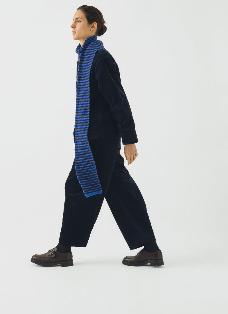 Micro Cable Striped Wool Scarf | Cobalt/Prune