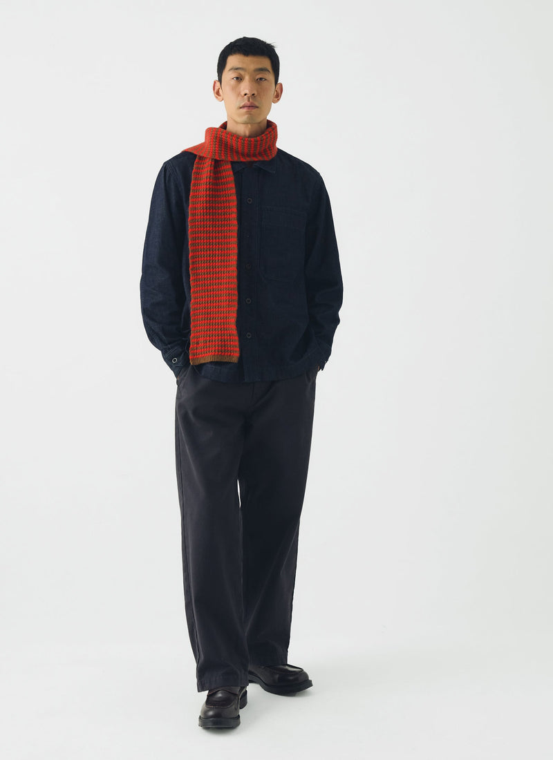 Micro Cable Striped Wool Scarf | Red/Pecan