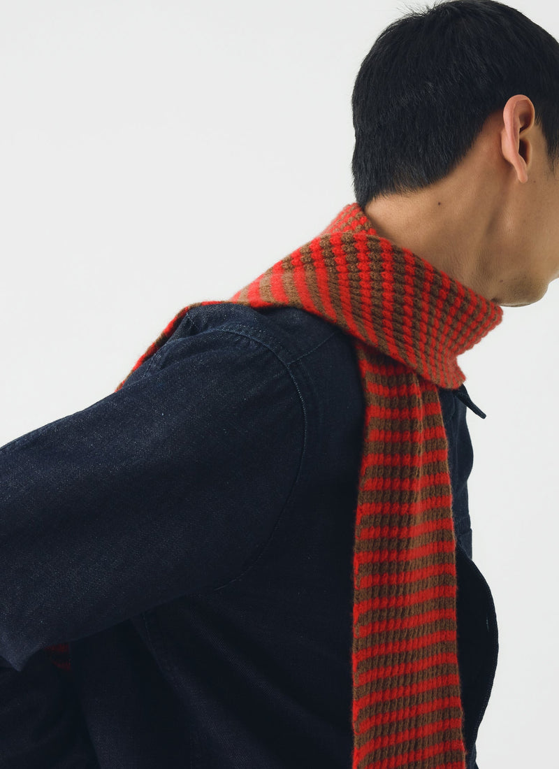 Micro Cable Striped Wool Scarf | Red/Pecan