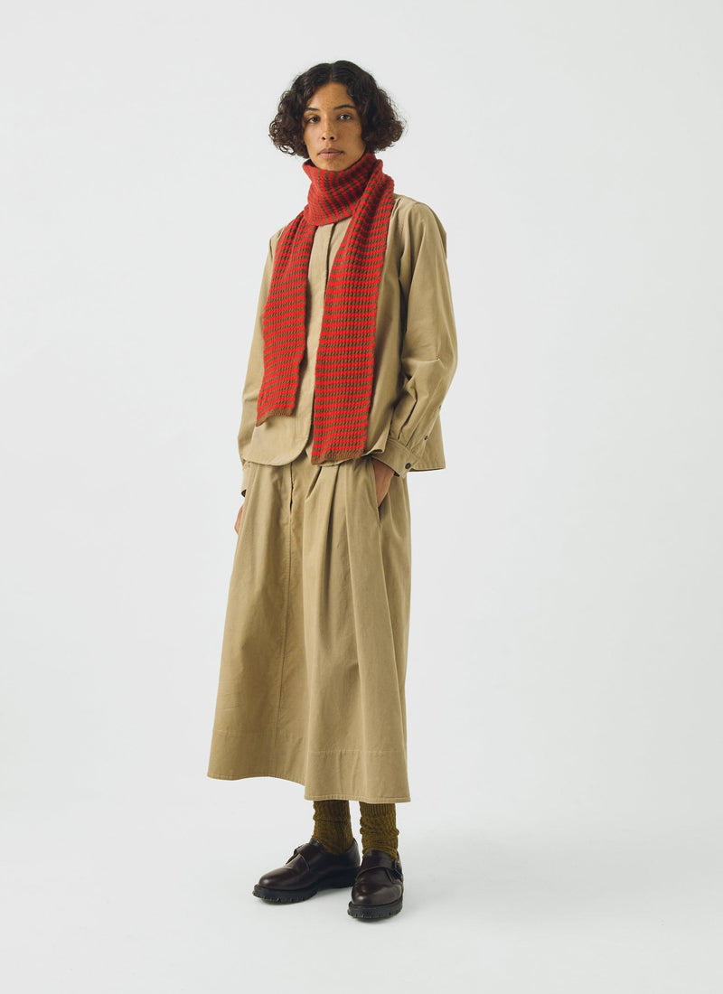Micro Cable Striped Wool Scarf | Red/Pecan