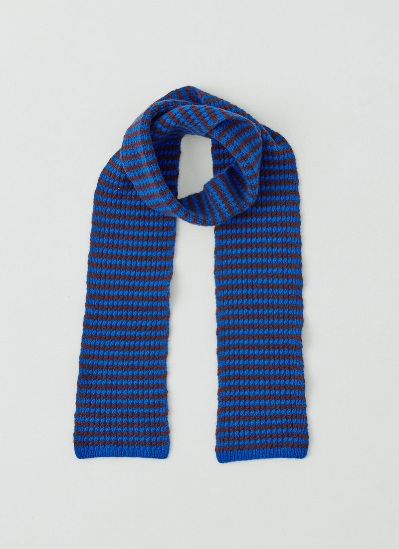 Micro Cable Striped Wool Scarf | Cobalt/Prune