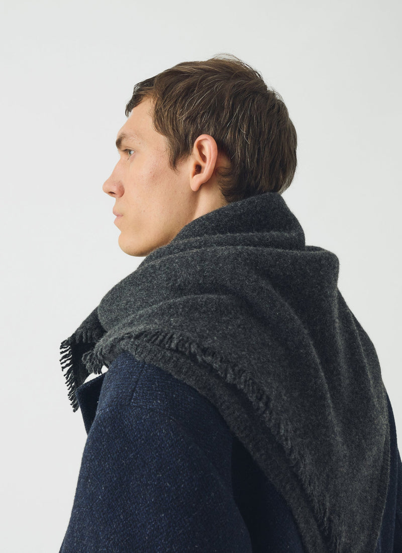 Fringed Wool Scarf | Charcoal Melange