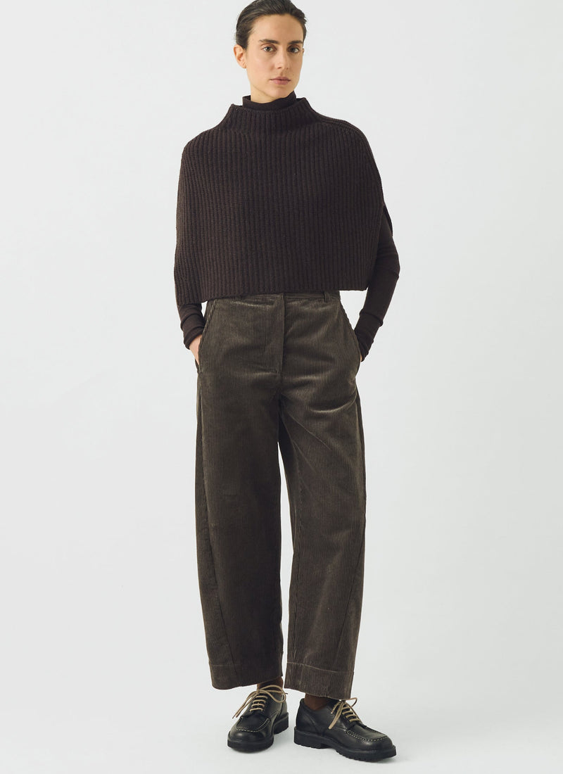 Ribbed Wool Cashmere Poncho | Brown Umber