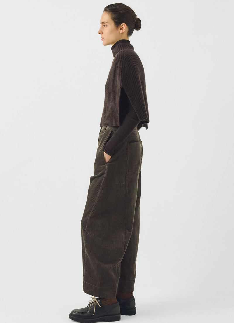 Ribbed Wool Cashmere Poncho | Brown Umber