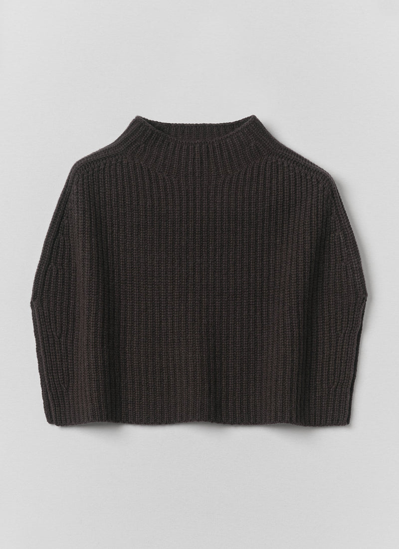 Ribbed Wool Cashmere Poncho | Brown Umber