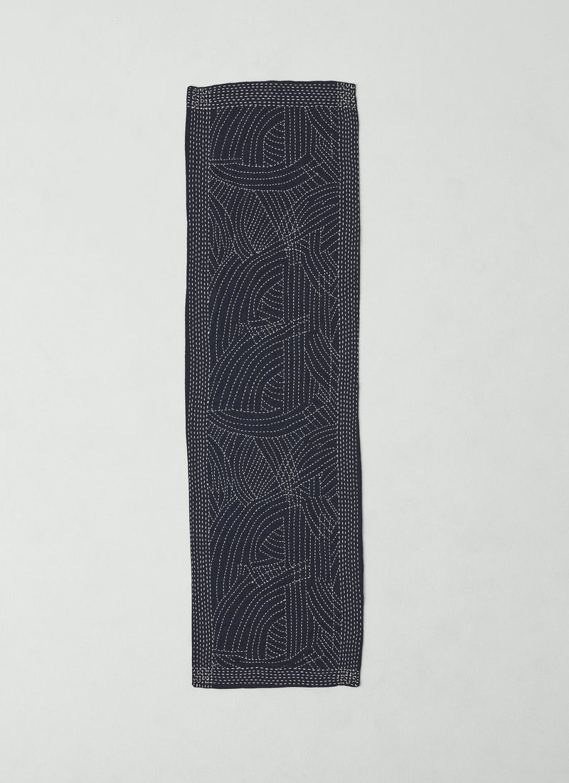 Kantha Embroidered Cotton Scarf | Midnight/Ecru