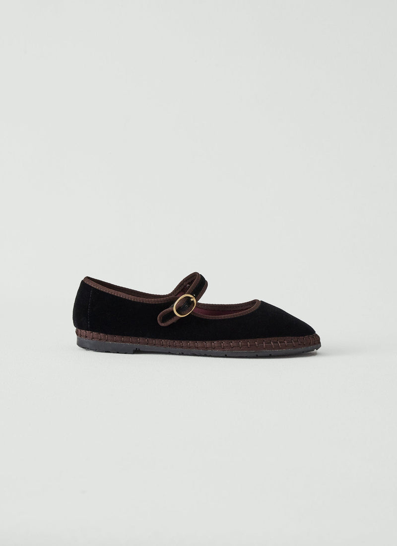 Flabelus Velvet Mary Jane Shoes | Black/Brown