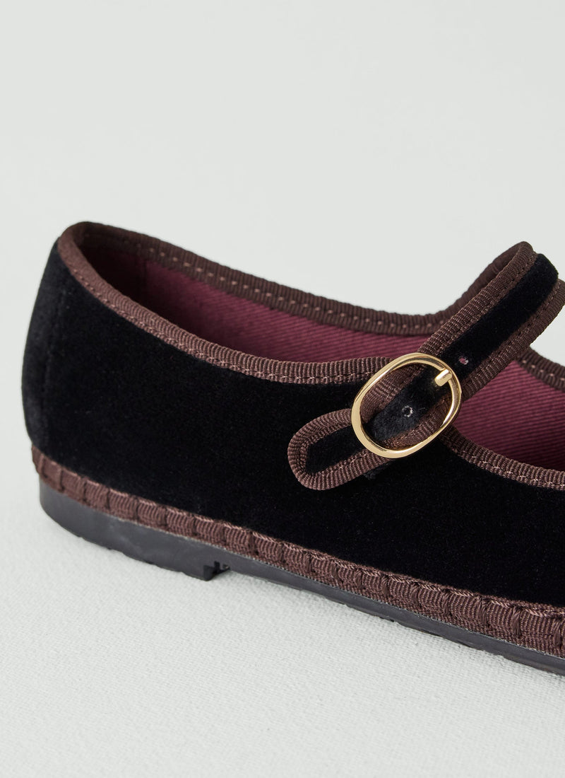 Flabelus Velvet Mary Jane Shoes | Black/Brown