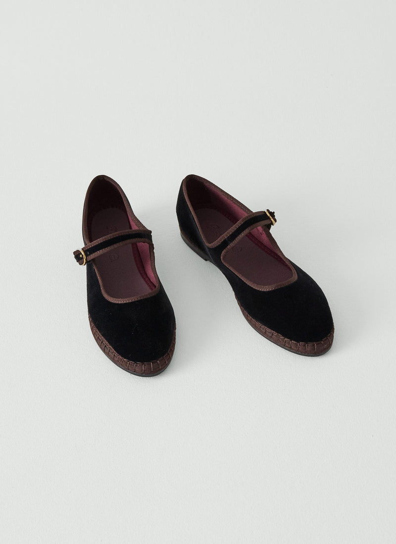 Flabelus Velvet Mary Jane Shoes | Black/Brown