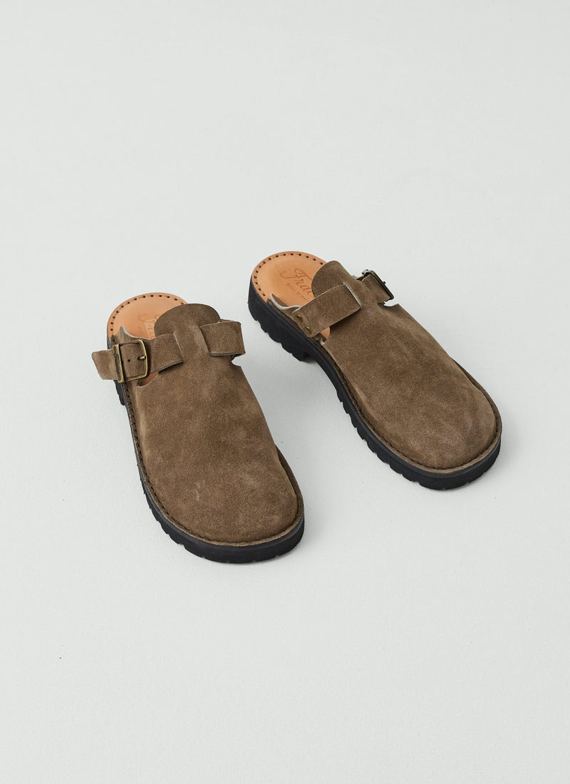 Fracap Suede Buckle Mules | Taupe