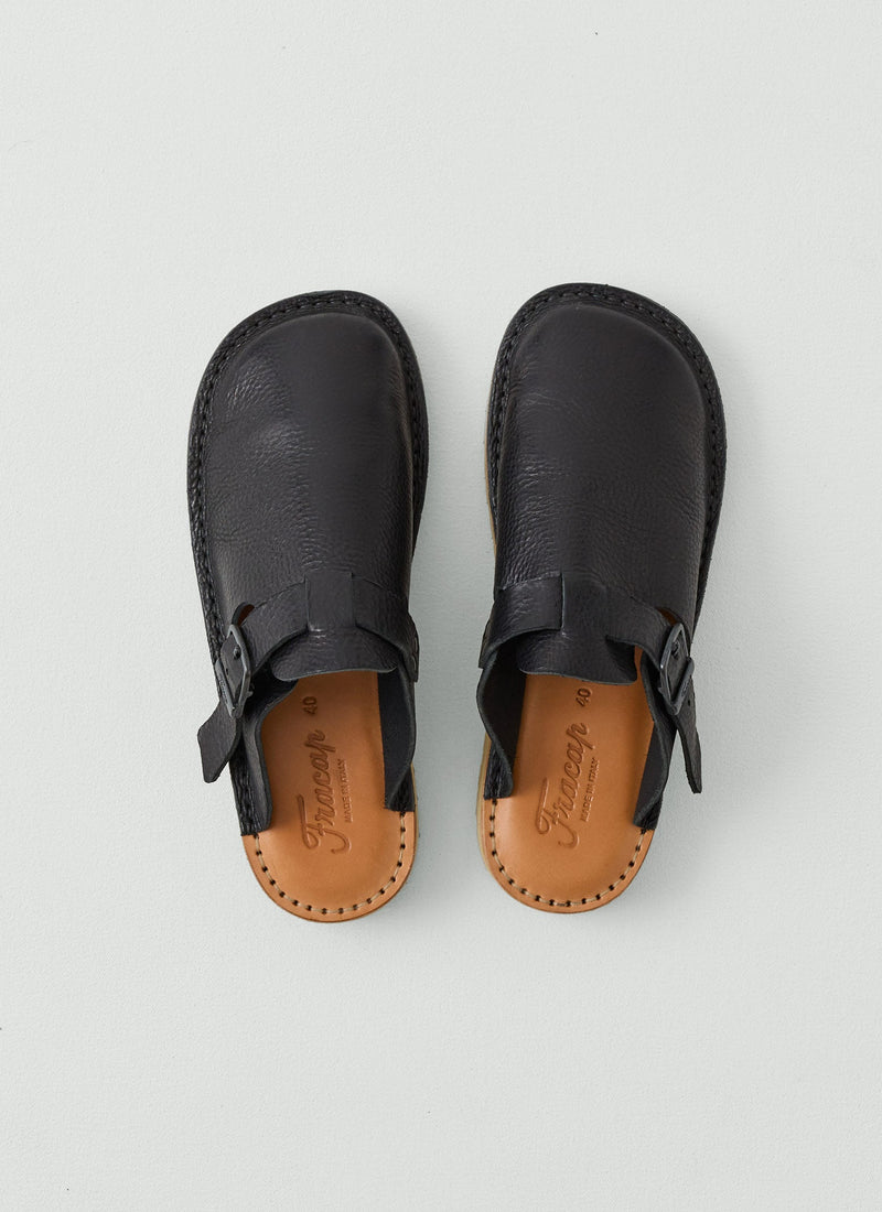 Fracap Leather Buckle Mules | Black