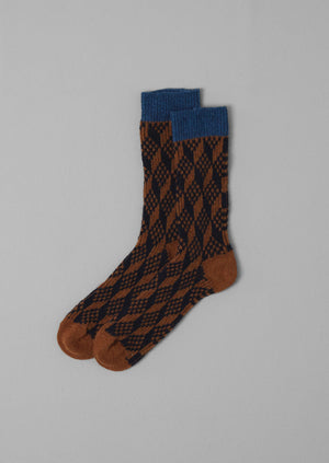 Geo Pattern Socks | Russet/Navy