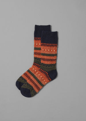 Jacquard Wool Socks | Navy Multi