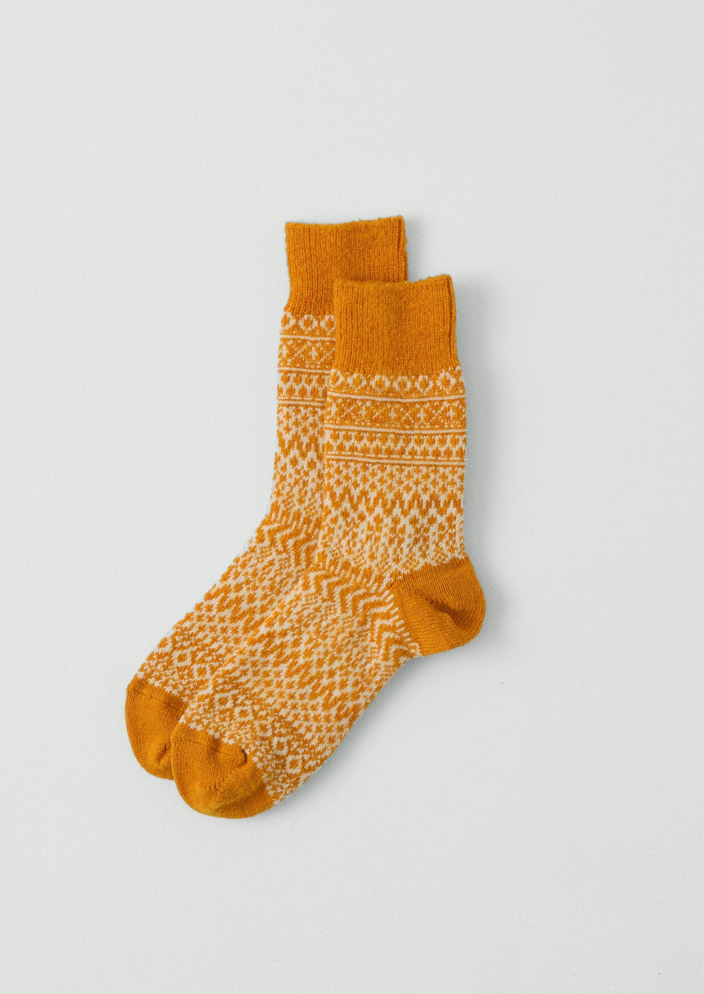 Nishiguchi Kutsushita Wool Jacquard Socks | Lantern Orange