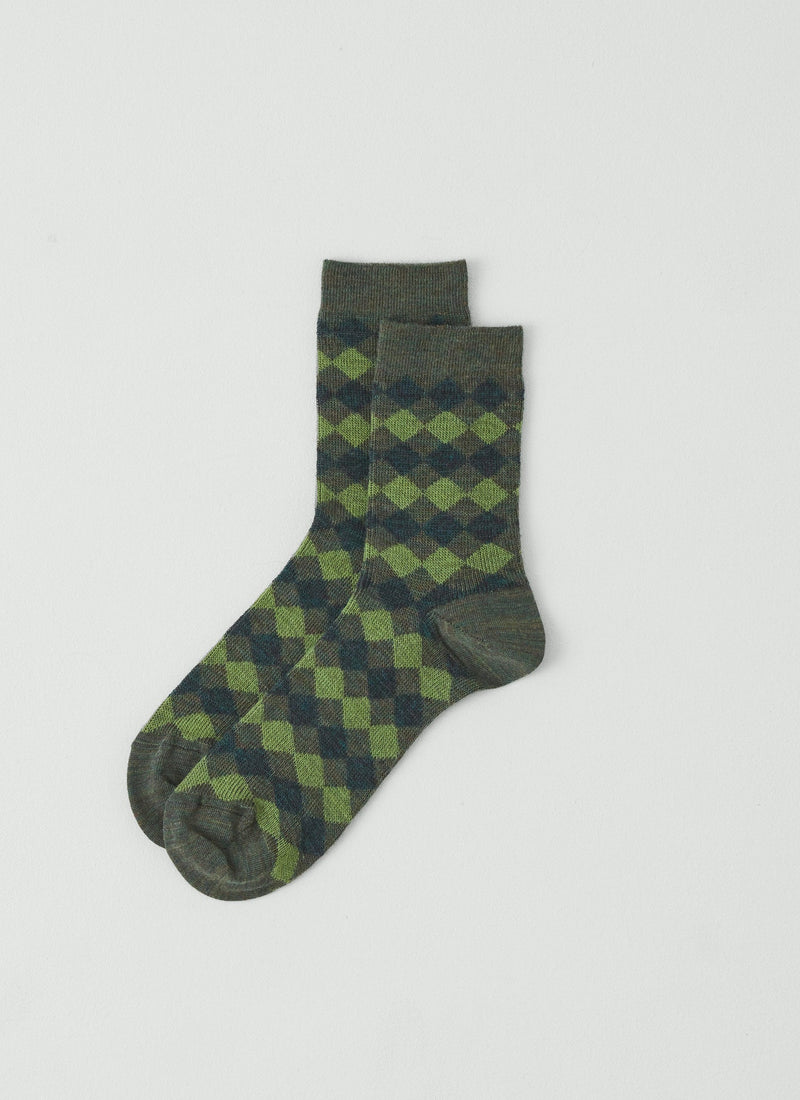 Diamond Wool Socks | Green Multi