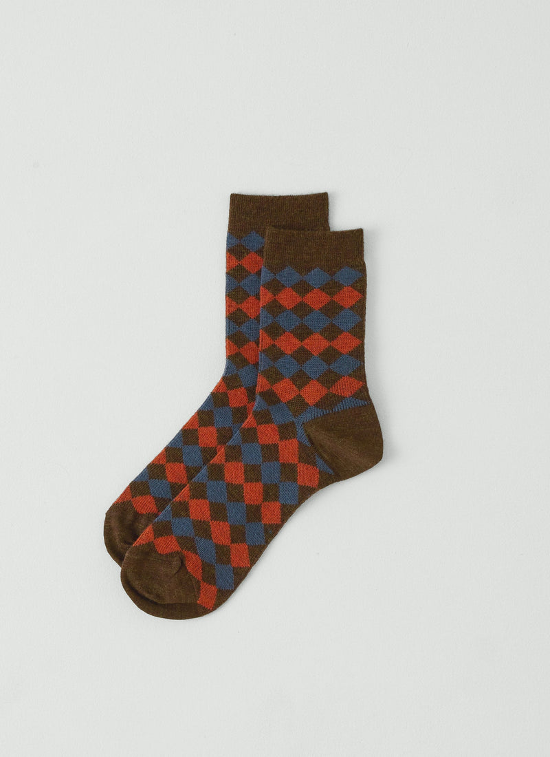 Diamond Wool Socks | Red Multi