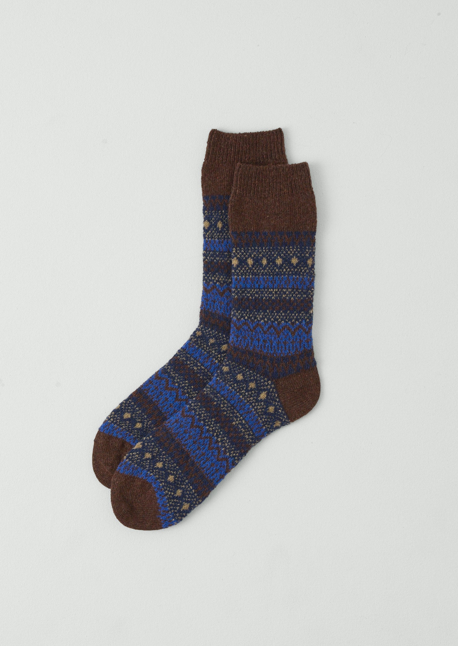 Jacquard Wool Socks | Brown/Blue