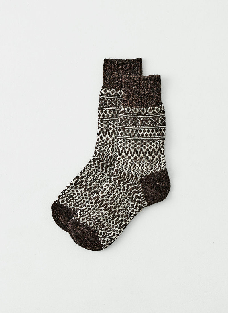 Nishiguchi Kutsushita Wool Jacquard Socks | Chocolate