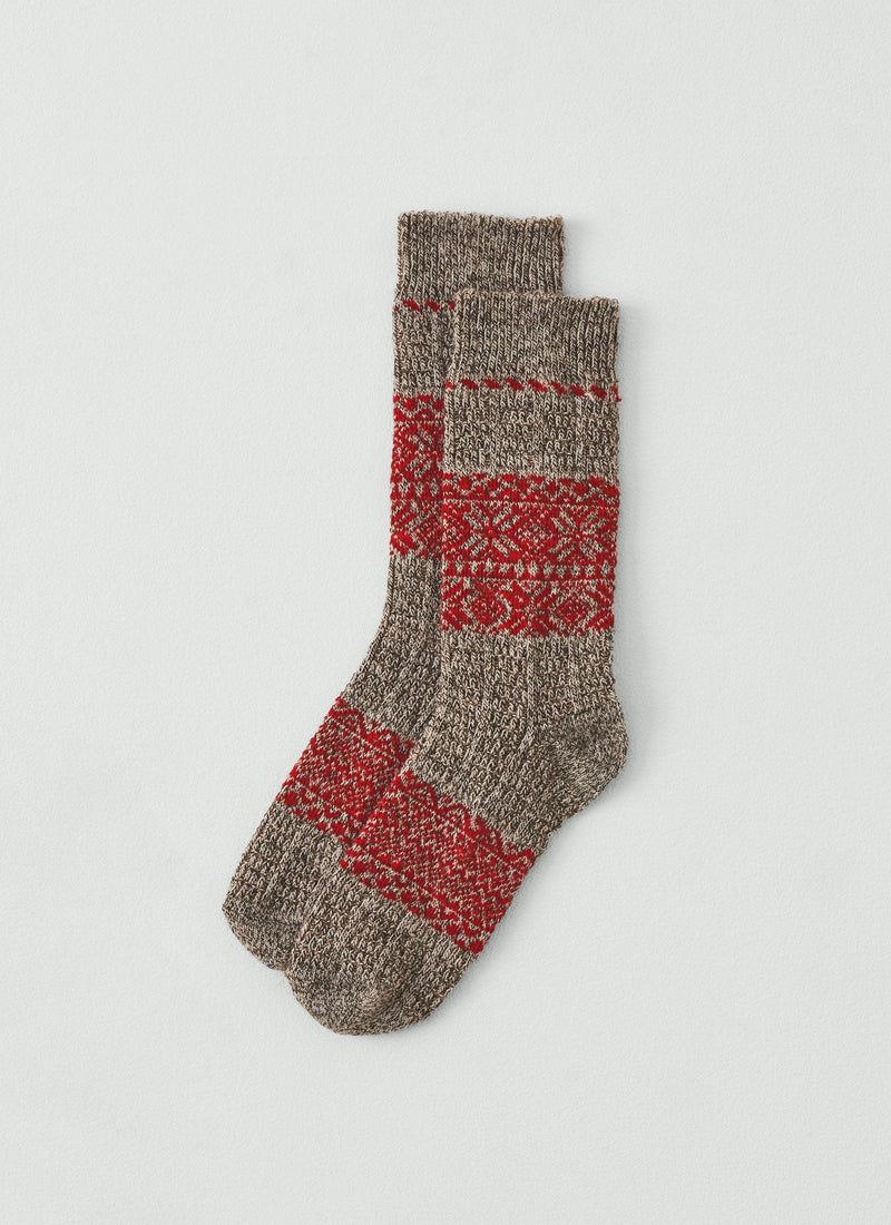 Yahae Wool Cotton Snow Pattern Socks | Red/Brown