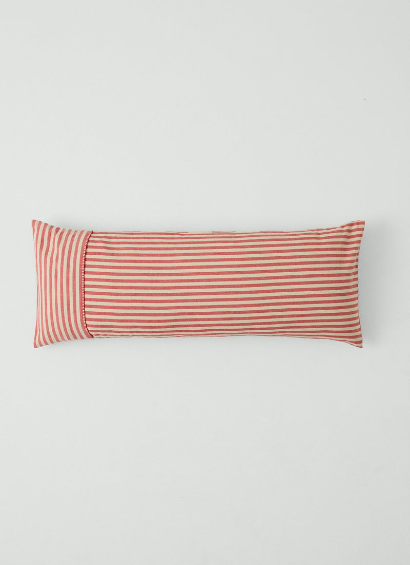 Market Stripe Hand Woven Bolster Cushion | Bright Red/Ecru