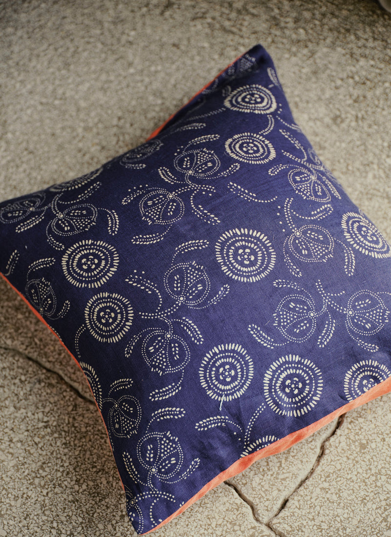 Pomegranate Print Cushion Cover | Indigo Blue/Ecru