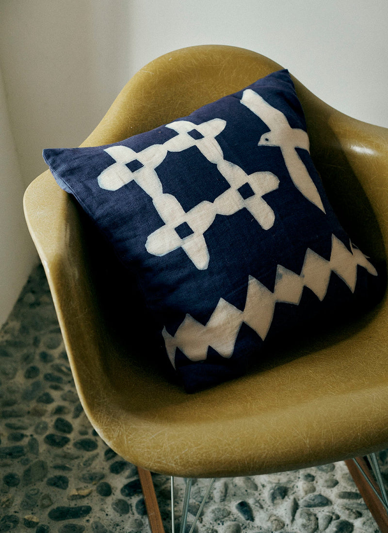 Emma Carlow Cut Out Bird Print Cushion Cover | Indigo Blue/Ecru