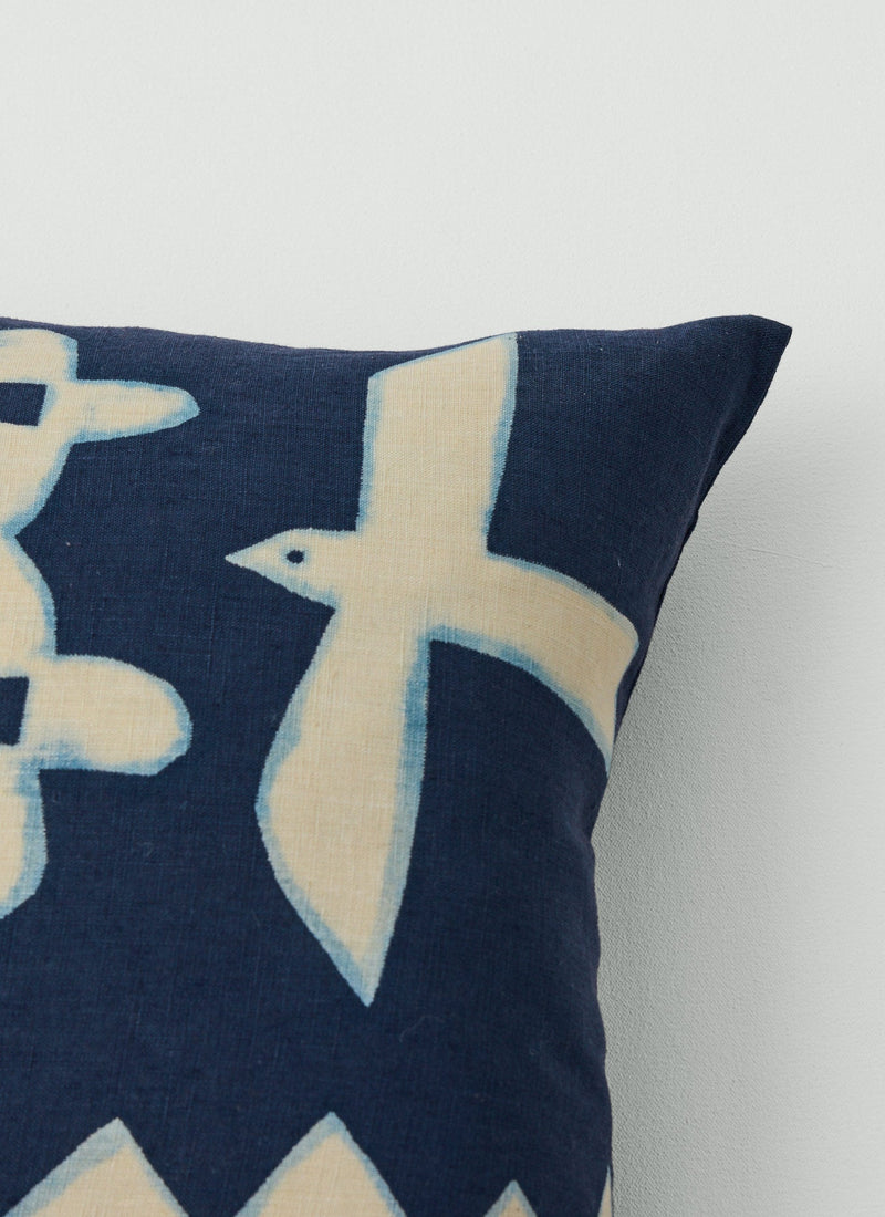 Emma Carlow Cut Out Bird Print Cushion Cover | Indigo Blue/Ecru