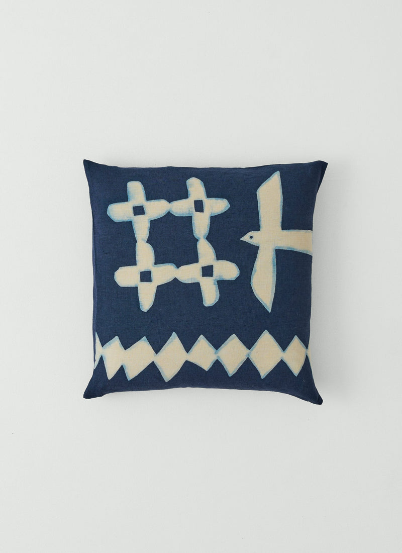 Emma Carlow Cut Out Bird Print Cushion Cover | Indigo Blue/Ecru