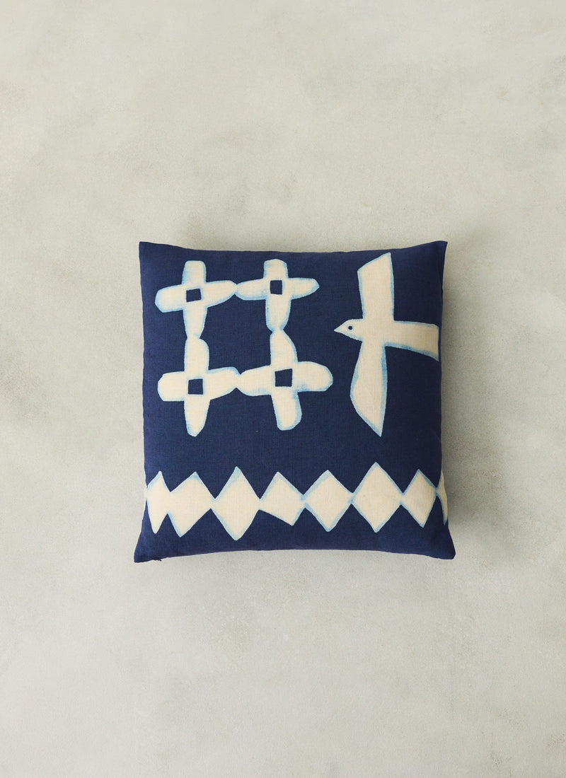 Emma Carlow Cut Out Bird Print Cushion Cover | Indigo Blue/Ecru