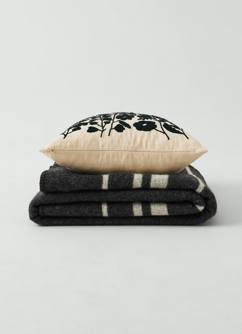 Floral Folk Embroidered Cushion Cover | Cream/Kohl