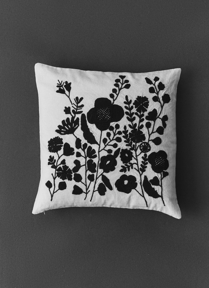 Floral Folk Embroidered Cushion Cover | Cream/Kohl