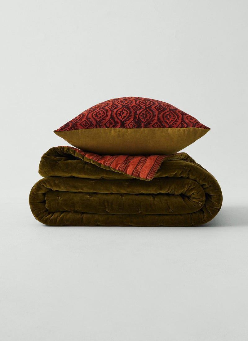 Peggy Angus Small Damask Block Print Cushion Cover | Terracotta/Mulberry