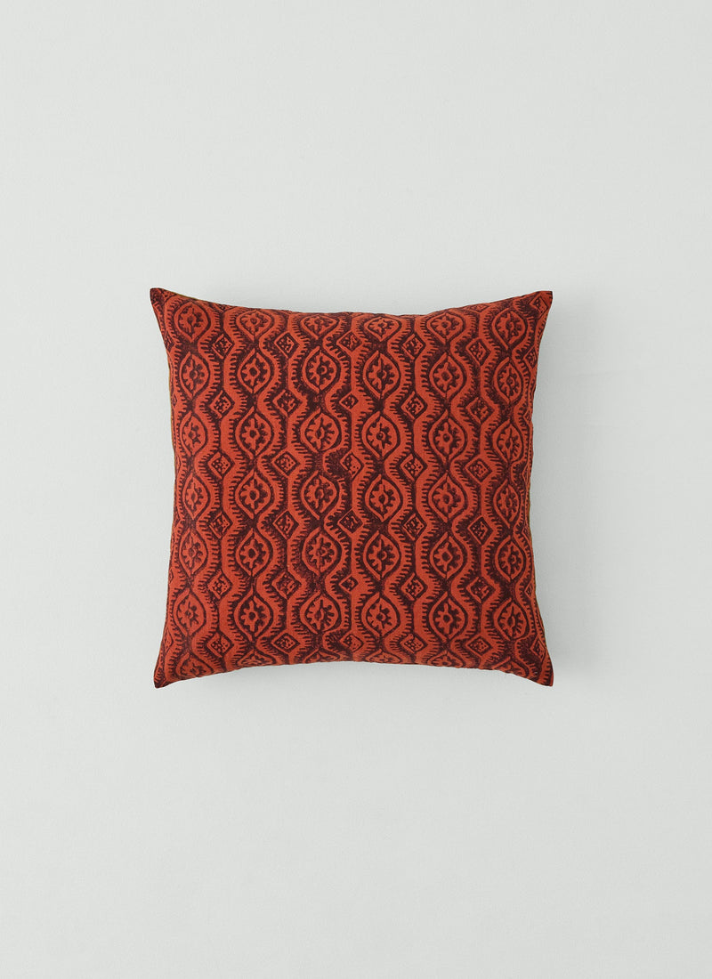 Peggy Angus Small Damask Block Print Cushion Cover | Terracotta/Mulberry