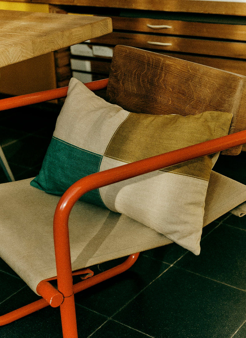 Eave Panelled Linen Cushion Cover | Clover/Gooseberry/Ecru