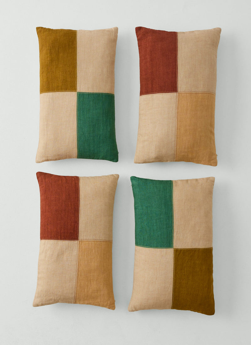 Eave Panelled Linen Cushion Cover | Red Sand/Flax/Ecru