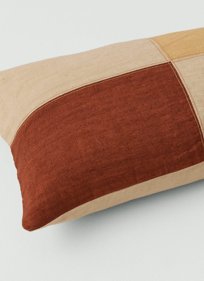 Eave Panelled Linen Cushion Cover | Red Sand/Flax/Ecru