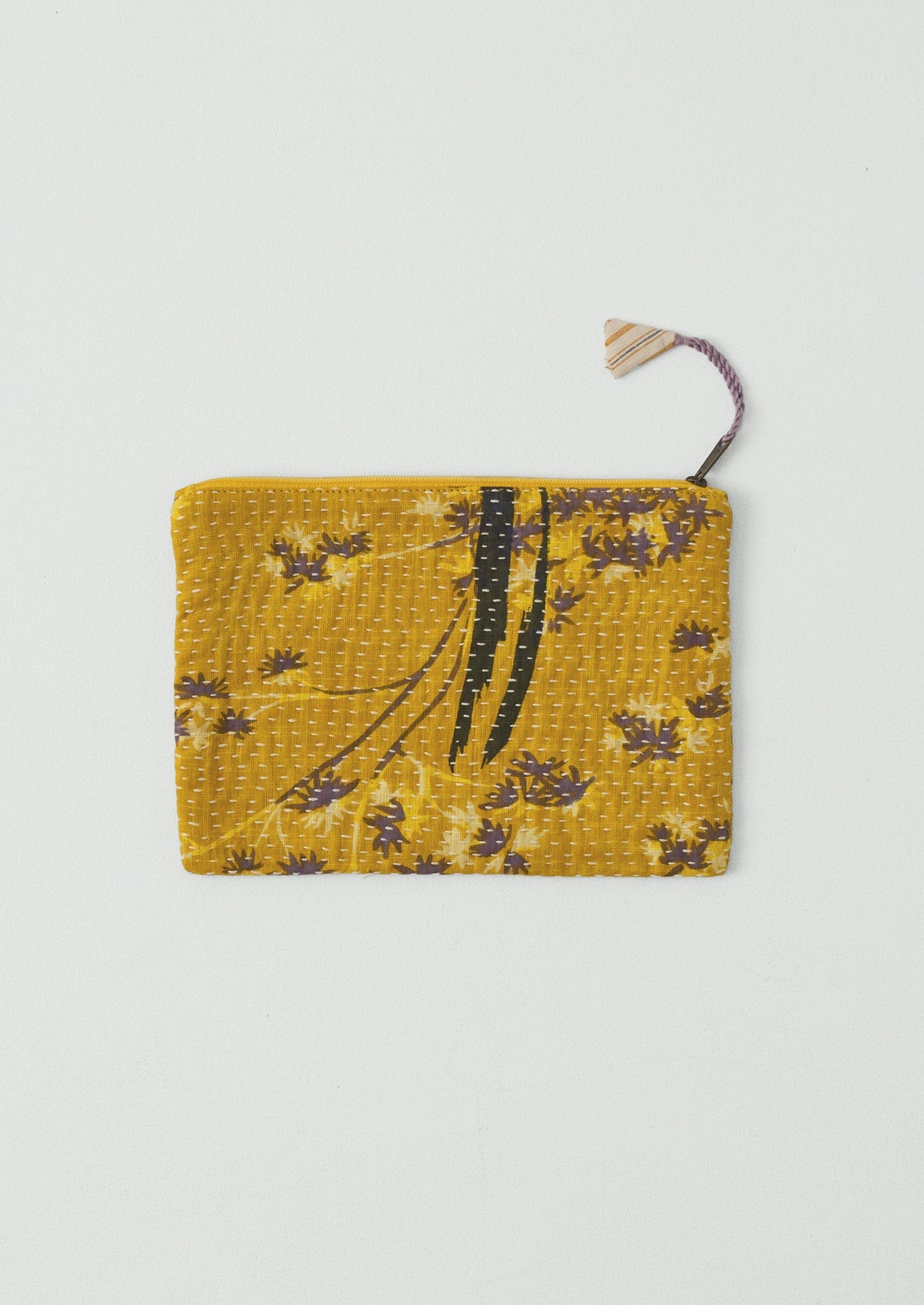 Remnant Fabric Kantha Pouch | Sunflower/Lilac