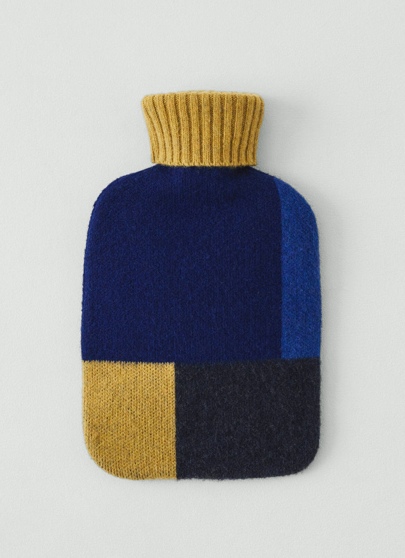 Celeste Wool Hot Water Bottle Cover | Indigo Blue/Chartreuse
