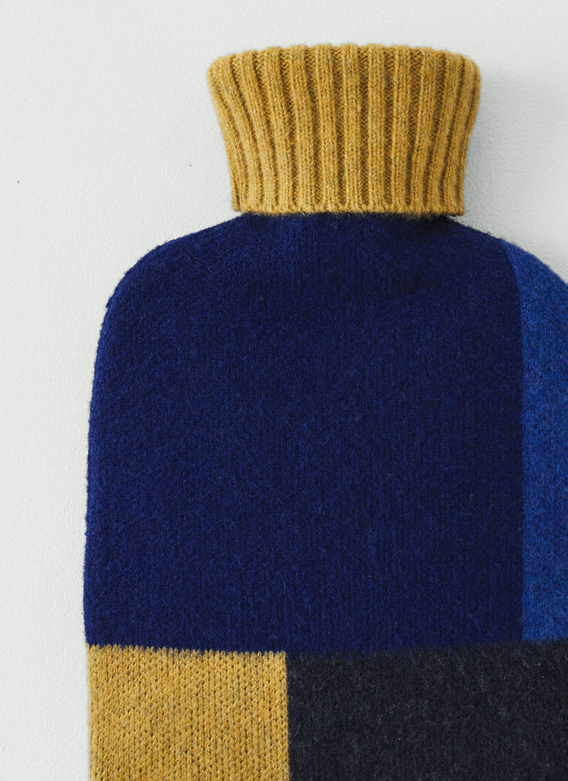 Celeste Wool Hot Water Bottle Cover | Indigo Blue/Chartreuse