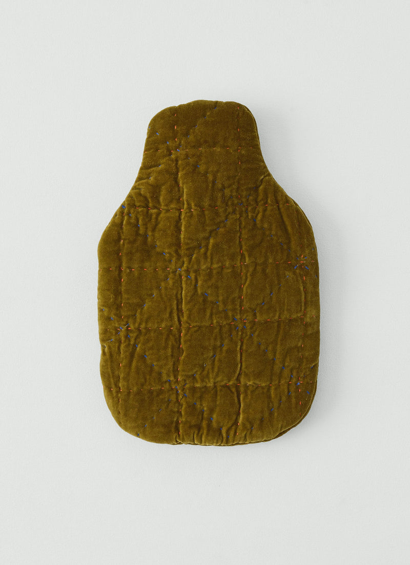 Quilted Velvet Hot Water Bottle Cover | Golden Olive